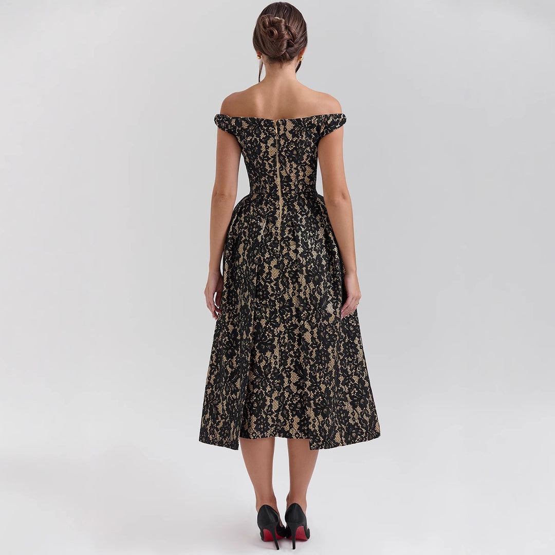 Damen Spitzenkleid mit schulterfreiem Design und elegantem Rock EB