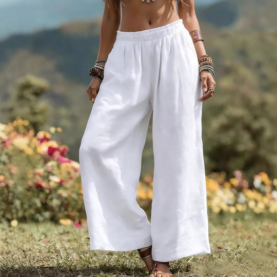 Damen Weit geschnittene Leinenhose EB