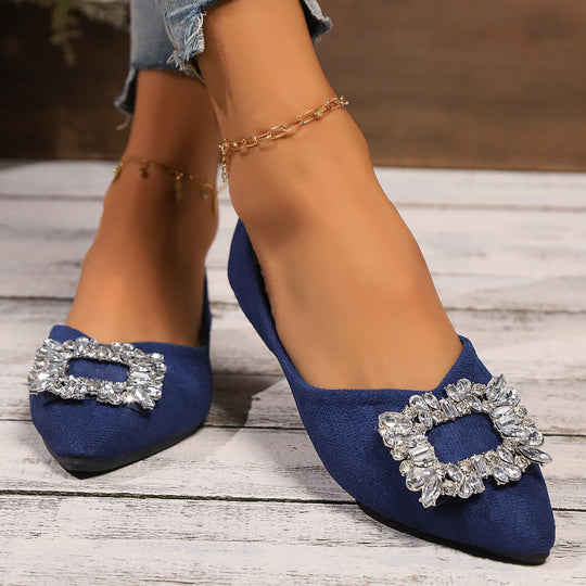 Damen elegante Ballerinas mit funkelnder Kristall-Applikation EB