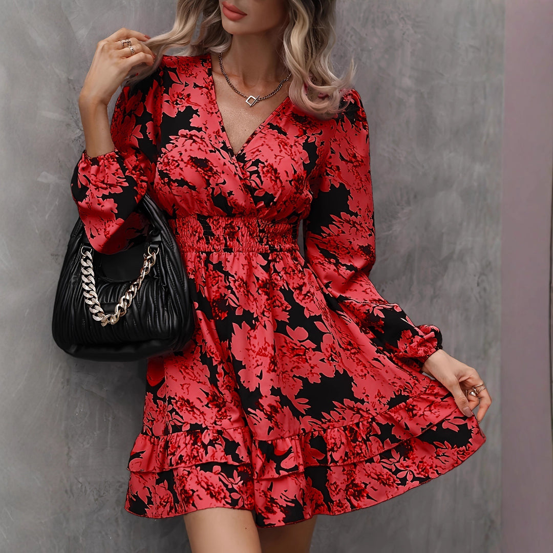 Damen Minikleid mit V-Ausschnitt und Volants EB