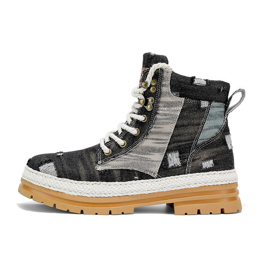 Damen Sportliche High-Top Boots mit strapazierfähigem Denim-Obermaterial EB