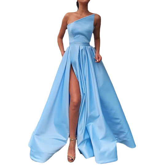 Damen Extravagantes Abendkleid mit asymmetrischem Oberteil und hohem Schlitz EB
