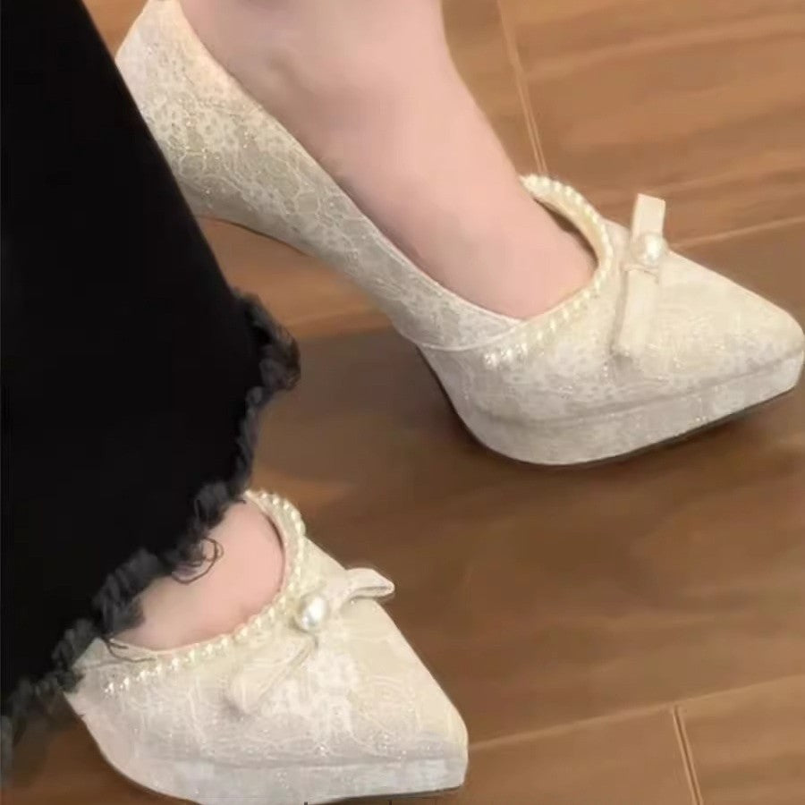 Damen Spitzenschuhe mit dekorativer Schleifenapplikation EB