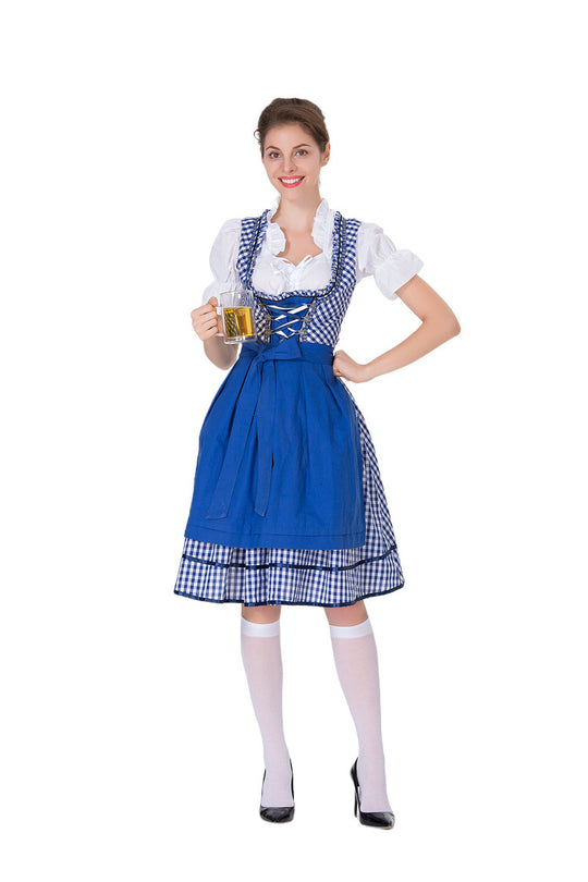Damen Trachtenkleid mit traditionellen Karomuster und eleganten Rüschen EB