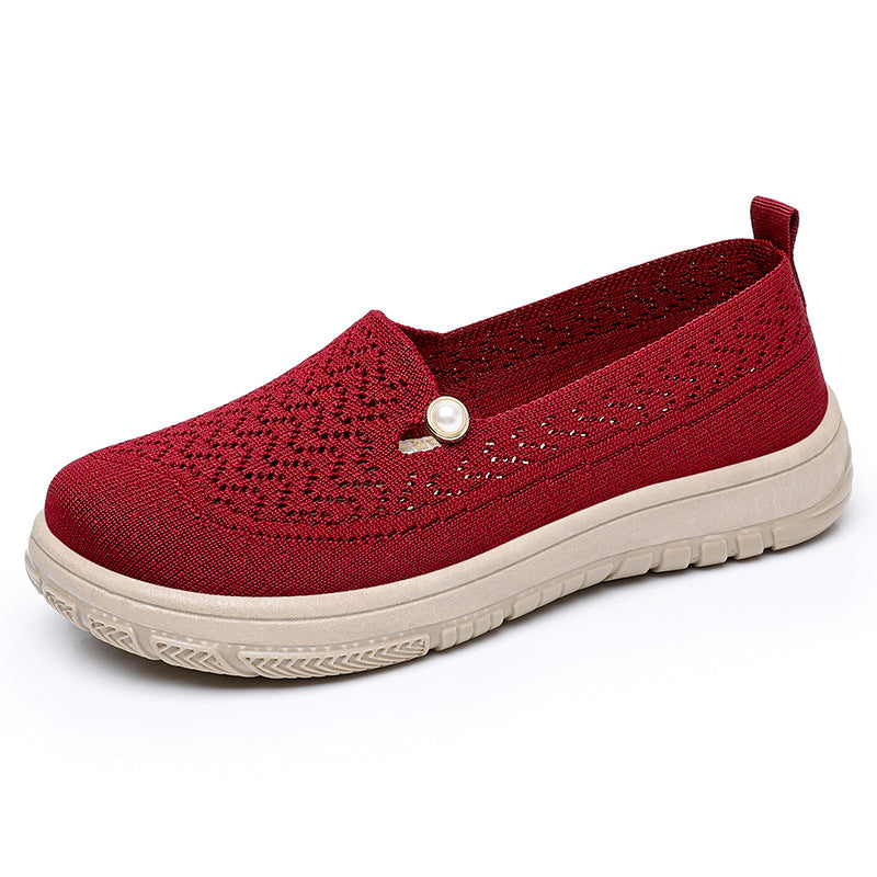 Damen Slip-On Freizeit Schuhe mit eleganter Strickoberfläche und Perlenschmuck EB