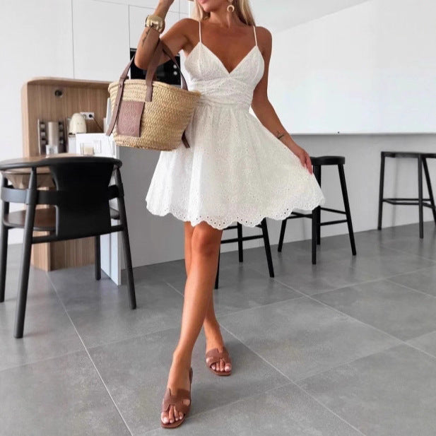 Damen Sommerkleid mit Lochstickerei EB