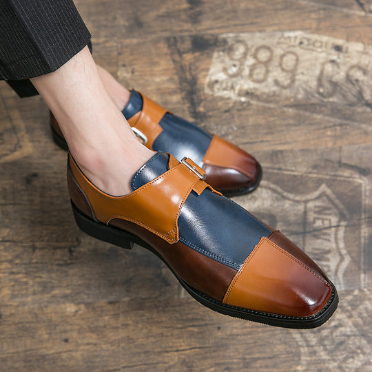 Herren eleganter zweifarbiger Monkstrap-Lederhalbschuh mit einzelner Metallschnalle und handgenähter Sohlenausführung EB