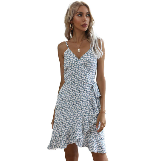 Damen Wickelkleid mit floralem Design und Rüschendetails EB