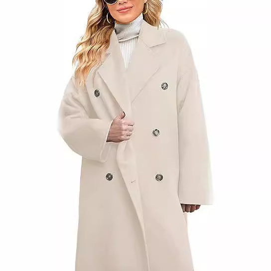 Damen eleganter und lässiger Wollmantel mit doppelter Knopfleiste EB