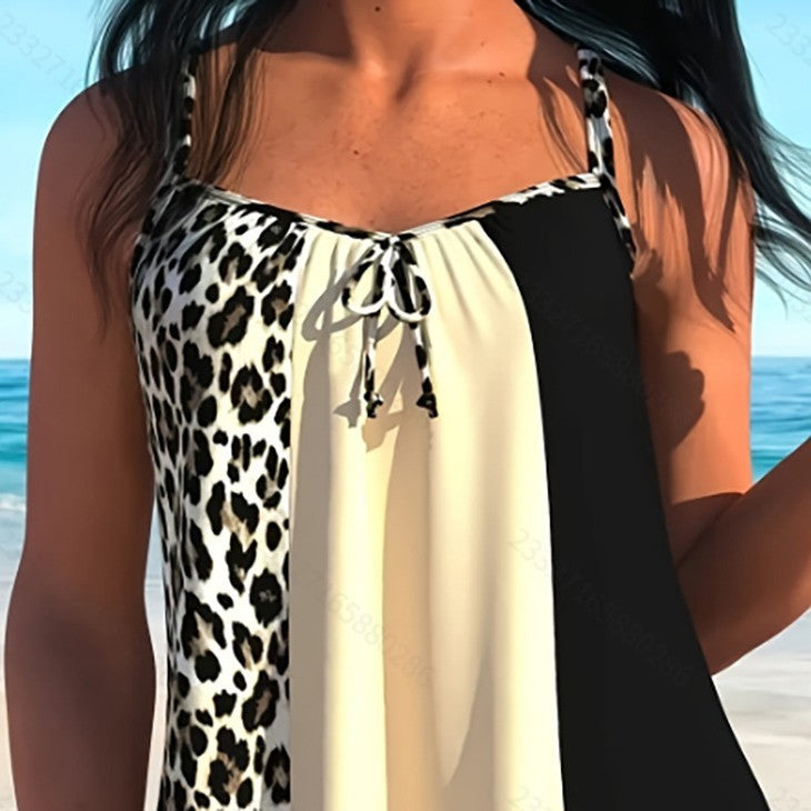 Damen Tankini-Set mit modischem Leopardenmuster und verstellbaren Trägern EB
