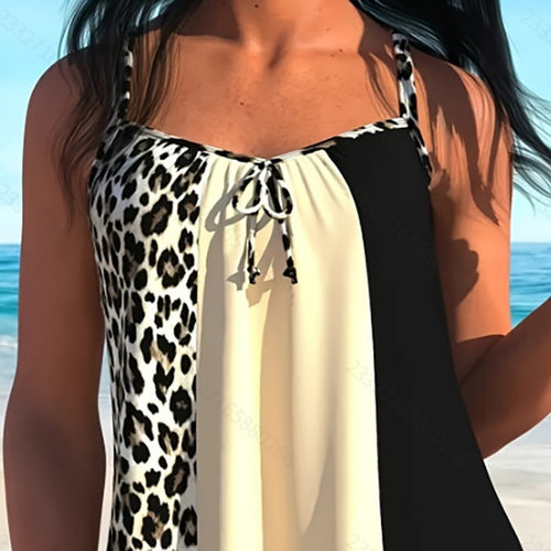 Damen Tankini-Set mit modischem Leopardenmuster und verstellbaren Trägern EB