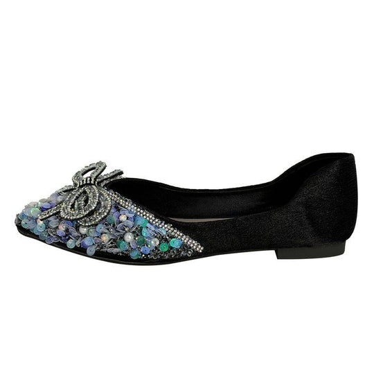 Damen Ballerinas mit glamourösem Strass-Design und zartem Schleifenakzent EB