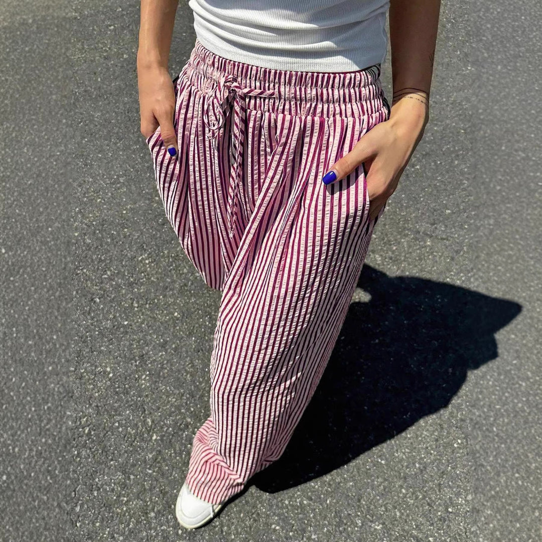 Damen Leichte Hochgetragene Harem-Hosen mit Streifen EB