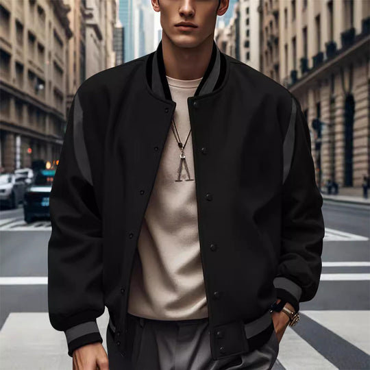 Herren Sportliche Collegejacke im retro Stil mit Kontrastärmeln und Druckknopfverschluss EB