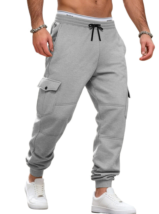 Herren nan sportive Jogginghose mit Cargotaschen Kordelzug und geripptem Knöchelsaum EB
