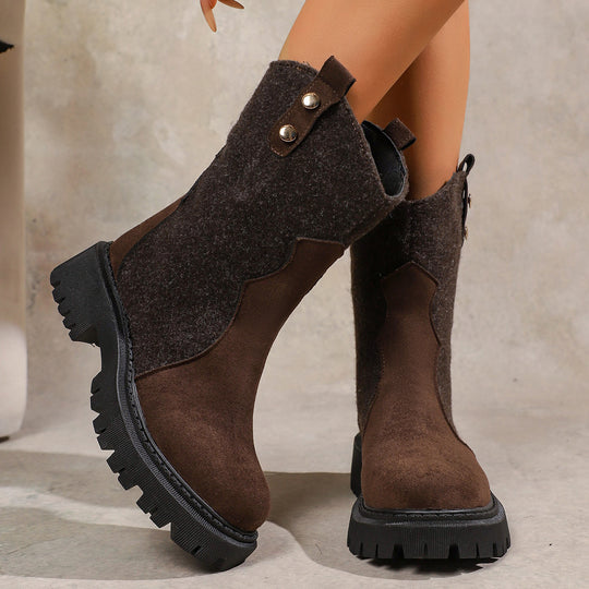 Damen nan robuste Chelsea-Plateau-Stiefelette mit grober Profilsohle und Filz-Einsätzen EB