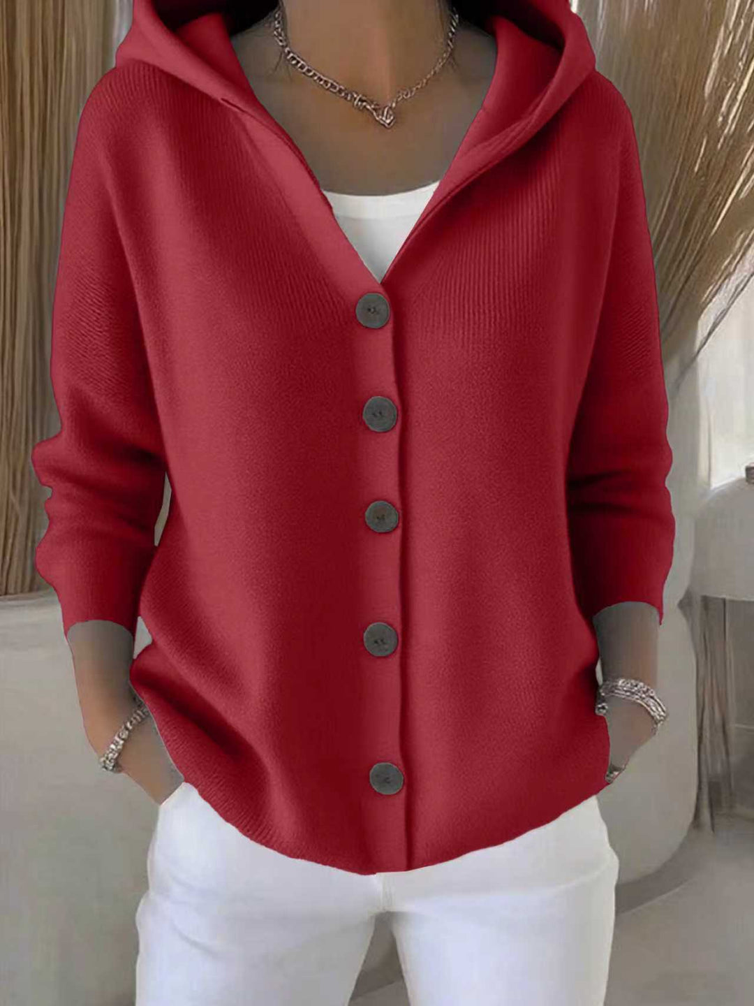 Damen nan Kapuzen-Cardigan mit Knopfleiste und lässiger Oversize-Passform EB