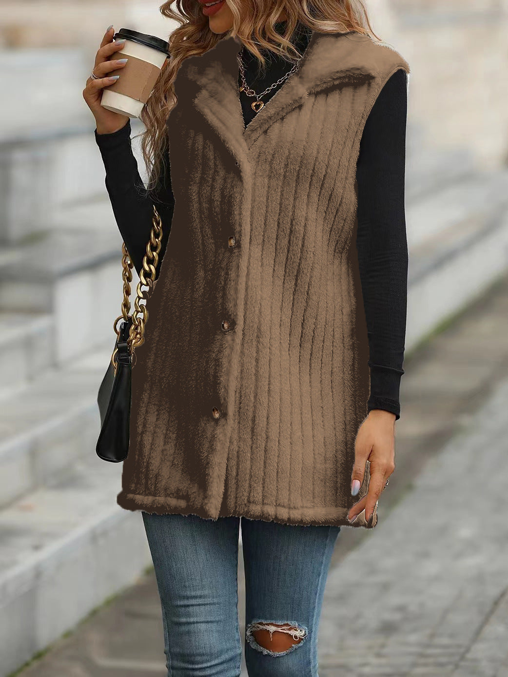 Damen Kuschelige Langarm-Weste mit Knopfleiste und strukturiertem Design EB