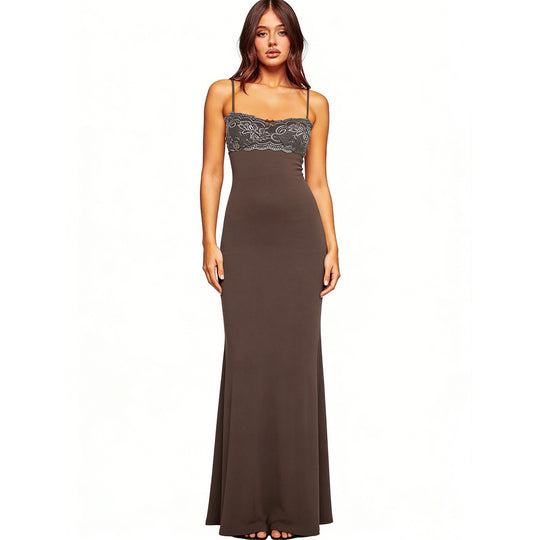 Damen elegantes Maxikleid mit Spitzendetails EB