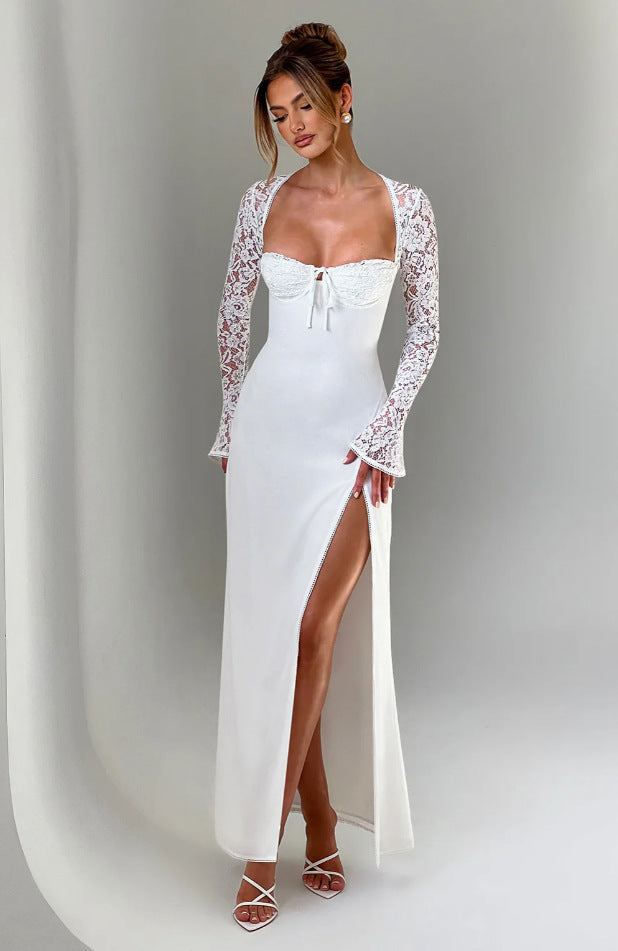 Damen Maxikleid mit langen Ärmel-Details EB