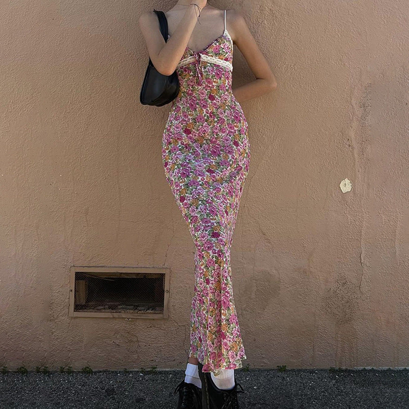 Damen Langarm-Hängerockkleid mit floralem Druck EB
