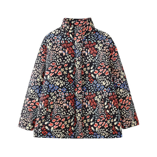 Damen Modische Übergangsjacke im auffälligen Muster mit hohem Kragen und praktischen Taschen EB