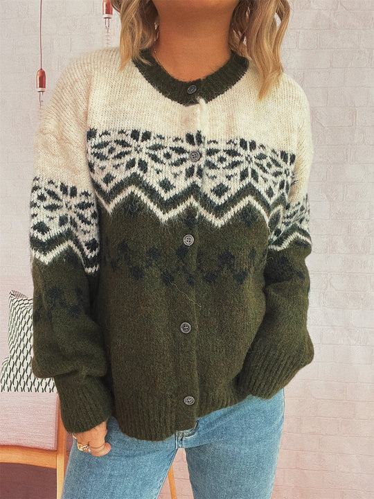 Damen kuschelige Strickjacke mit großem Muster und hochwertiger Verarbeitung EB