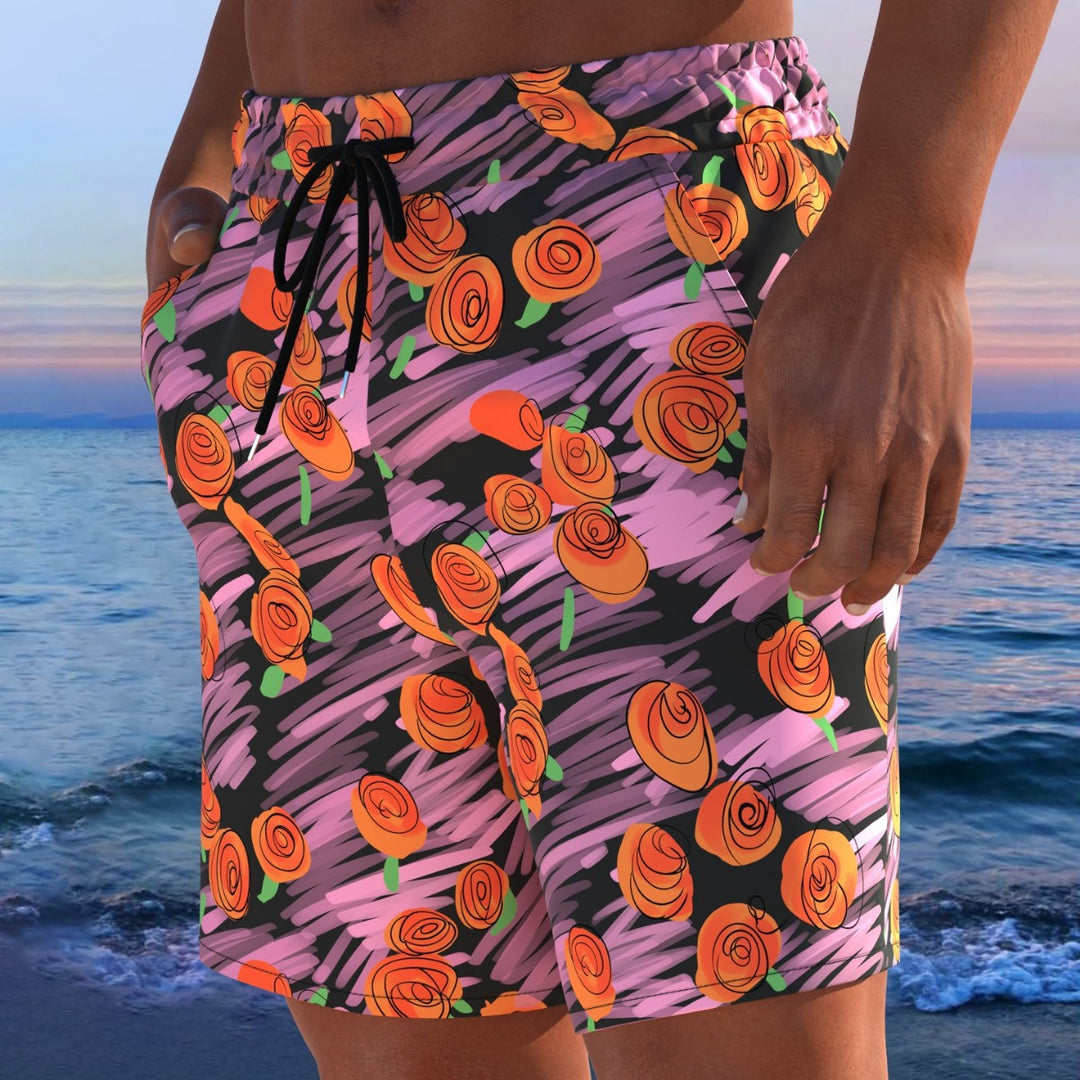 Herren Badeshorts mit modernem Streifen-Design und elastischem Bund EB