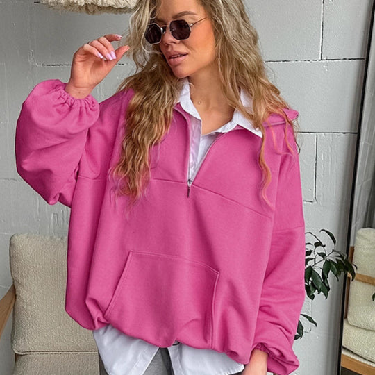 Damen lässiger Oversized-Pullover mit Stehkragen EB