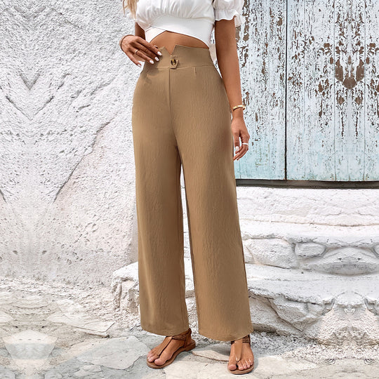 Damen Hochtaillierte Stoffhose mit dekorativem Knopfdetail EB