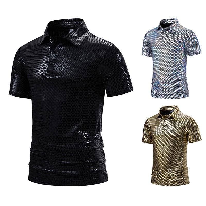 Herren Poloshirt mit glänzendem Honigwaben-Muster EB