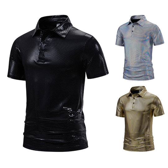 Herren Poloshirt mit glänzendem Honigwaben-Muster EB