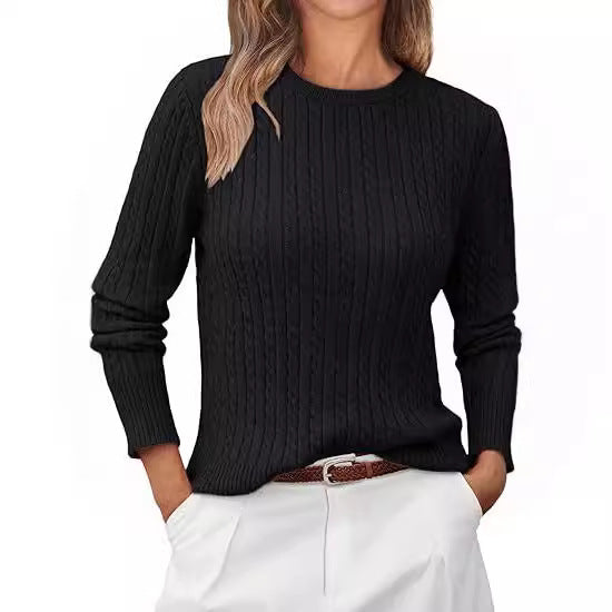 Damen Grobstrickpullover mit Zopfdesign und langen Ärmeln EB