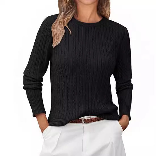 Damen Grobstrickpullover mit Zopfdesign und langen Ärmeln EB