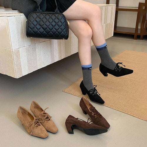 Damen Elegante Ballerinas mit Schnür-Design EB