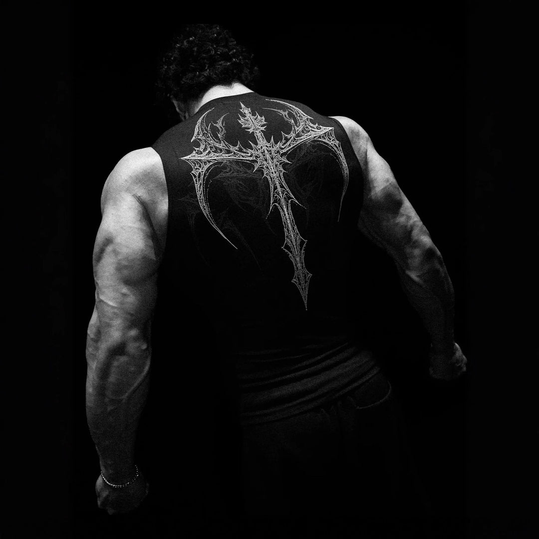 Herren nan figurbetontes Trainings-Tanktop mit tiefen Armausschnitten und filigranem Rückendruck EB
