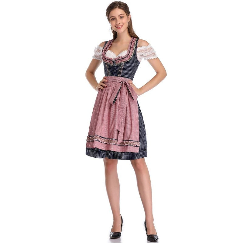 Damen nan traditionelles Dirndlkleid mit Schnürung, floraler Baumwollqualität und Schleifen-Schürze EB