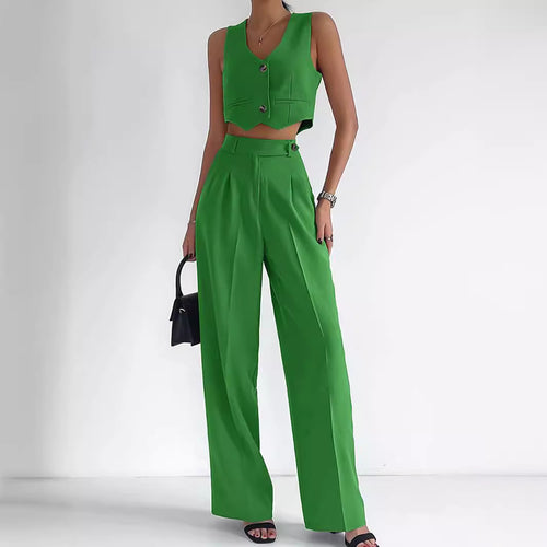 Damen Modisches Zweiteiler-Set aus ärmellosem Cropped Top und weiter Hose EB