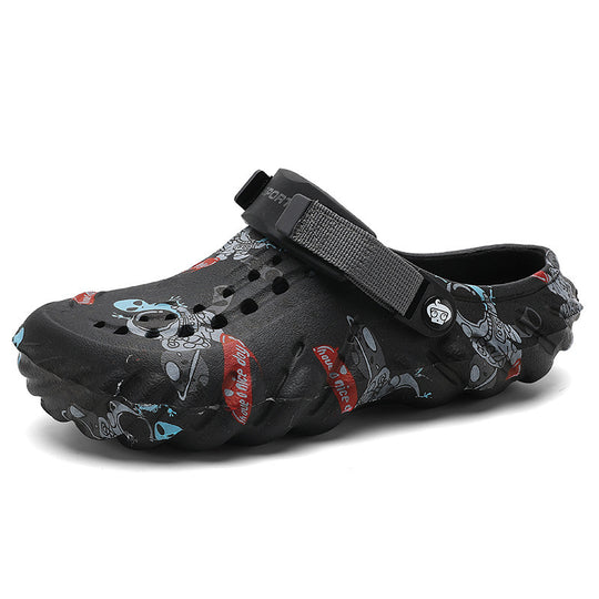 Damen modische Clogs mit einzigartigem grafischen Design und verstellbarem Riemen EB
