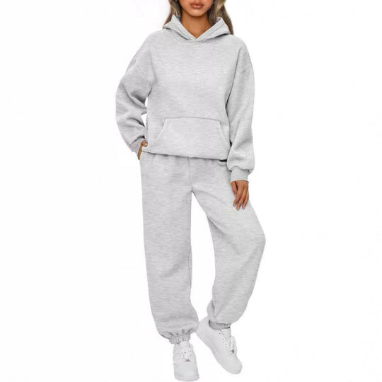 Damen nan Oversize Kapuzenpullover und Fleece Jogginghose Set mit Kängurutasche EB