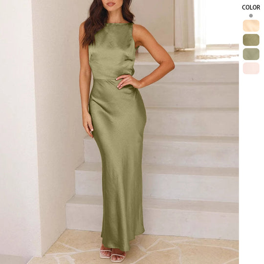 Damen Elegantes Maxikleid mit schmalem Schnitt und ärmellosem Design EB