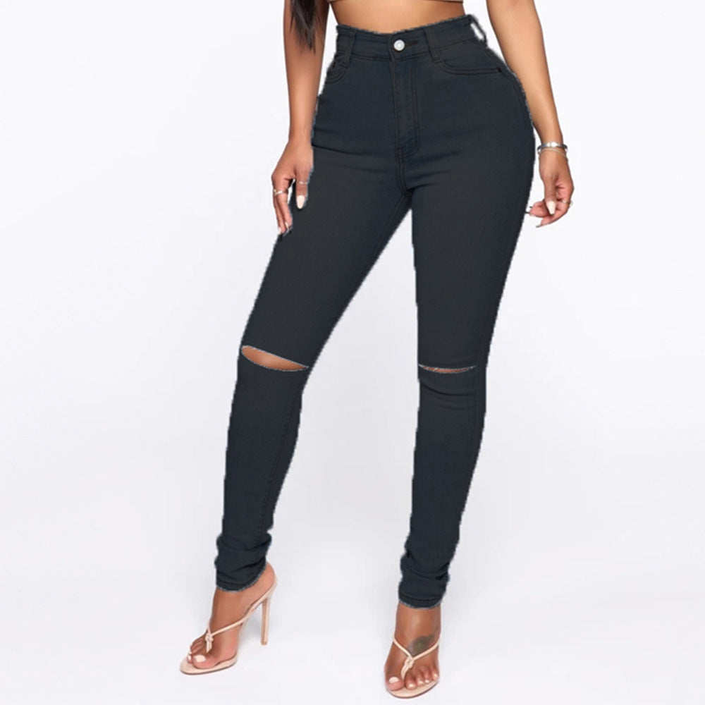 Damen High-Waist Jeans mit modischem Destroyed-Detail EB