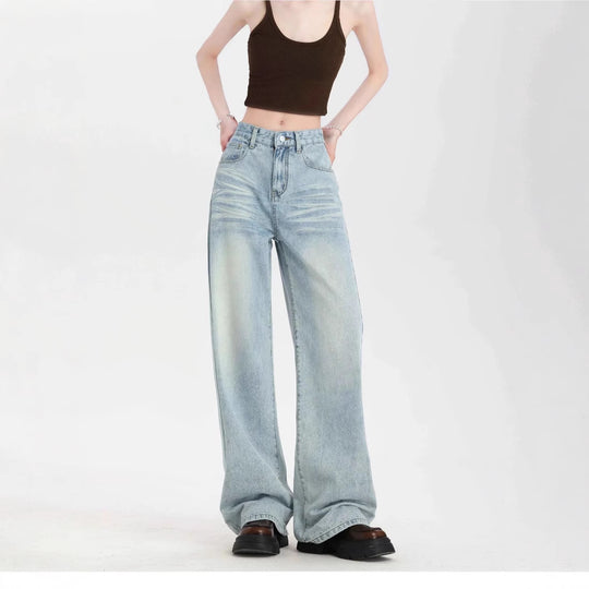 Damen Weite High-Waist Jeans mit lässigem Schnitt und modischem Vintage-Finish EB