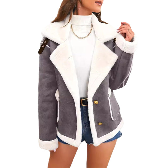 Damen nan kurz geschnittene Lammfelloptik Fliegerjacke EB