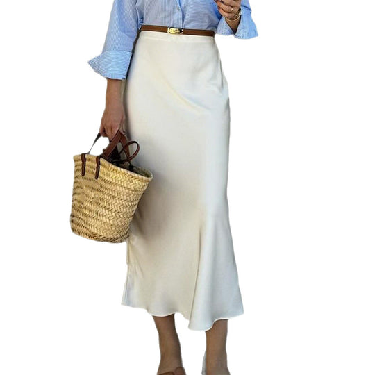 Damen Eleganter Satinrock mit schmalem Schnitt und Schlitz EB