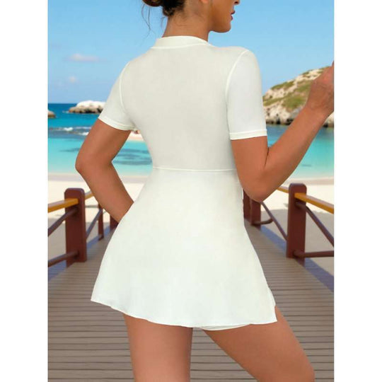 Damen elegantes Strandkleid mit dekorativem Blumenakzent EB
