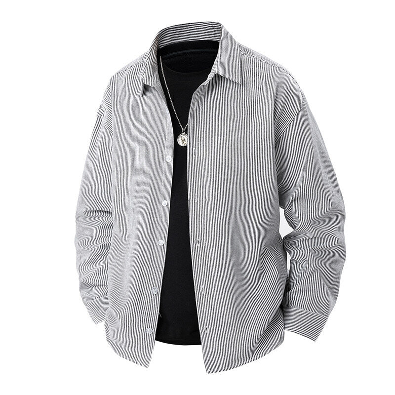 Herren nan gestreiftes Overshirt-Hemd mit lockerer Passform und Kentkragen EB
