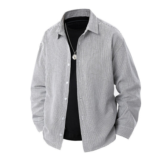 Herren nan gestreiftes Overshirt-Hemd mit lockerer Passform und Kentkragen EB