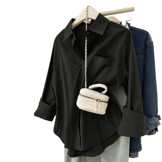 Damen nan oversized Hemdbluse mit Brusttasche, umgeschlagenen Ärmeln und relaxed Fit EB
