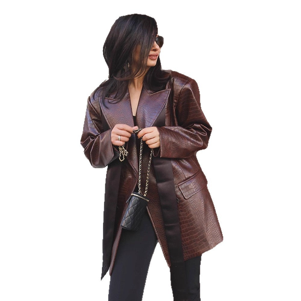 Damen modischer Kunstleder-Blazer mit Croco-Optik EB